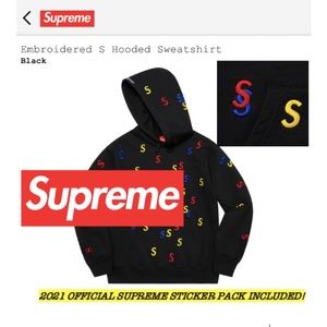 AUTHENTIC 2021 Supreme "S" Logo embroidered hoodie